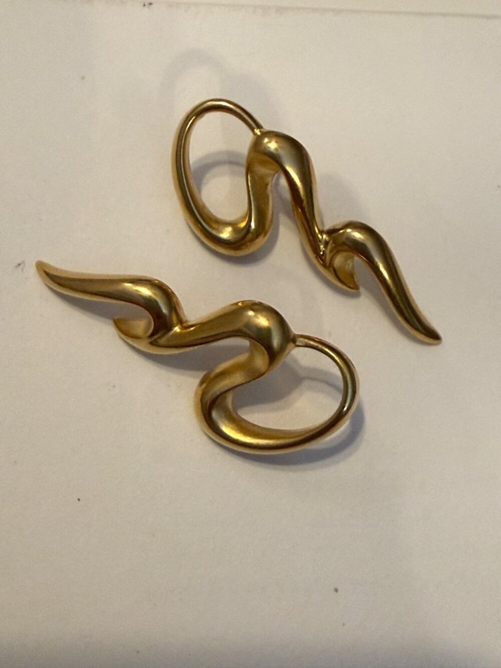 Vintage Erwin Pearl P.E.P. Sculptural Wave Earrings — Gold Tone — Modernist